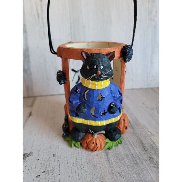 Unique ceramic rustic hat tea light holder Lantern spider pumpkin Halloween home - Picture 8 of 11